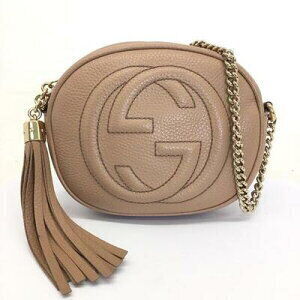 Gucci Soho Chain Shoulder Bag Beige Brown Leather